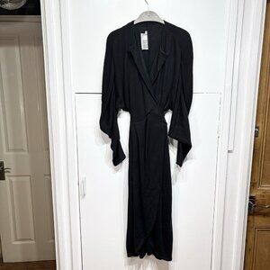 Norma Kamali Dress Black Wrap Tie Stretch Long Sleeve Occasion Size Medium